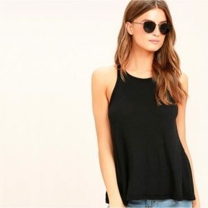 Free People Black Ribbed Bohemian Tank Size M